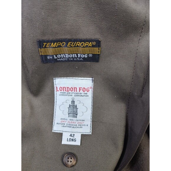 London Fog Tempo Europa Trench Overcoat Brown Khaki Belted Removable Liner 42 L - Picture 9 of 16